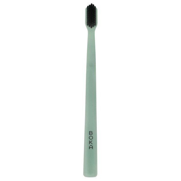 Boka Classic Manual Toothbrush with Extra Soft Activated-Charcoal, Tapered Bristles, Bioplastic Handle That Includes Travel Cap, Dentist-Approved, Great for Adults and Kids, Mint (Pack of 1)