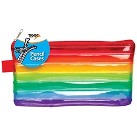Tiger pencil case - rainbow colours 8 x 4 inch zippy bag - ideal for filing/storage/back to school