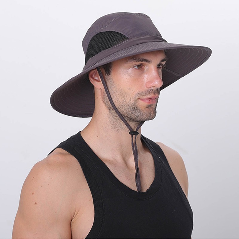 Sun Hat Nylon Dark Gray UV Protection Breathable Adjustable Wide