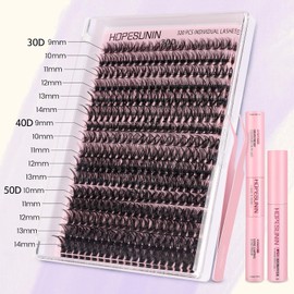 Kit De Extensión De Pestañas,Pestañas Postizas Kit Completo, Mezcla 30D 40D 50D Con Unión Y Sellado De Pestañas De Sujeción Fuerte, 1 Con 320 Pestañas Individuales, Pinzas De Pestañas En Racimo
