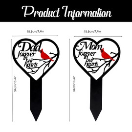 Memorial Grave Markers Heart Memorial Plaque Stake Sympathy Grave Markers Cemetery Cardinals Garden Stake Memorial Metal Grave Stake Decoration for Mom Dad Cemetery Outdoors Yard Garden(Dad-A)