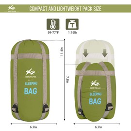 BESTEAM Ultra-Light Warm Weather Envelope Sleeping Bag, Outdoor Camping, Backpacking & Hiking - Fit for Kids, Teens and Adults (Army Green)