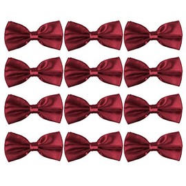 Neck Bowtie Tuxedo for Men Adjustable Solid Satin Pre-tied 12 Pcs Wedding Party (Burgundy)