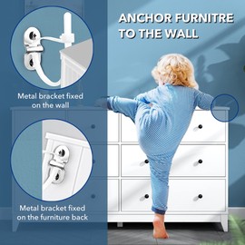 HaoWin Furniture straps, Metal furniture anchors 10 Sets, Anti Tip Furniture Kit Strap Furniture to Wall, Heavy Duty Furniture Wall Anchors for Baby Proofing