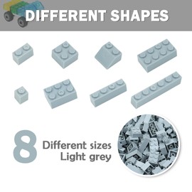 MALEKO Classic Bulk Building Blocks Accessories, 380 Pieces Mix Shape Bricks for Building-Compatible with All Major Brands(Grey)
