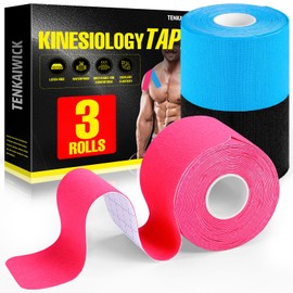 Kinesiology Tape Precut (3 Rolls 60 Precut Strips) Waterproof Athletic tape for Athletes Muscle Relief Elastic Sports Tape for Ankle Knee Shoulder Muscles (Pink Black Blue)