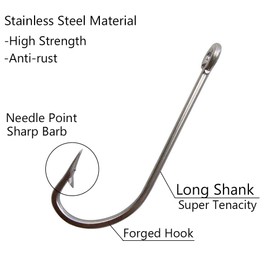 35pcs Fishing Hooks Saltwater Long Shank Hooks O'shaughnessy Stainless Steel J Fishing Hooks 34007 Trolling Hooks Forged Extra Strong Hooks for Saltwater Freshwater Fishing