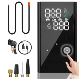 FULL TOUCH SCREEN Tire Inflator Portable Air Compressor, 4X Faster Inflation Auto Shut-Off Cordless Electric Air Pump with Large Clear Dual LCD Display Pressure Gauge for Pickup, Car, Moto, Bike, Ball