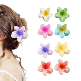Aucuu Flower Hair Clips, Pack of 8 Flower Hair Clips, Multicoloured Acrylic Hair Clip, Non-Slip Hair Clips, Strong Hold, Hawaiian Hair Clips, Flower Hair Clips, Hair Pin Flower Gripper