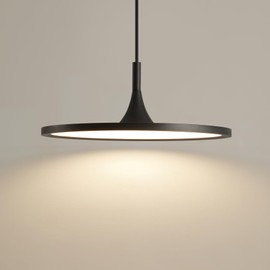 JAYMP Dining Room Modern Pendant Lighting Dimmable LED Disk Light Adjustable Height Kitchen Island Hanging Light Fixture (Black, Dia 15.7 inch)