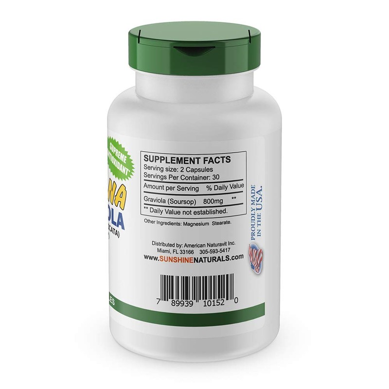 Sunshine Naturals Graviola Supplement. Immune Support, Digestive Aid, Antioxidant Defense,