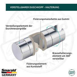 Adjustable hand shower holder for the rod with flexible diameter adjustment 18-25 mm