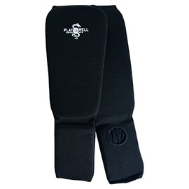 Playwell Martial Arts Elasticated Cotton Slip On Shin Instep Protectors Black (Large)