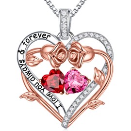 PENACINY Forever Double Heart Necklaces Gifts for Women, S925 Sterling Silver Jewelry with Birthstone Pendant, Birthday Gifts for Mom,Wife,Girlfriend,Daughter, Sister, Her