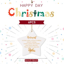 Sieral 6 Pcs Hair Stylist Ornament Christmas Hairdresser Ornaments Gifts Ideas Porcelain Sister in Law Gifts Hair Dressers Star Sign Hanging Decorations for Christmas Thanksgiving