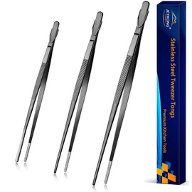 JETKONG Extra Long Kitchen Tweezers Heavy Duty Stainless Steel Cooking Tweezers, Set of 3 (9 12 14 Inch, Black)
