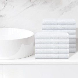 HMETOL Cotton Washcloths Set, Highly Absorbent and Comfort Washcloth, Essential Face Towel for Bathroom, Spa, Gym 34cm x 34cm White 12 Pack