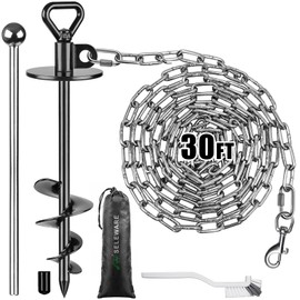 SELEWARE Dog Tie Out Stake Outdoor Anti-Rust Dog Anchor with Stainless Steel Dog Chains for Large Dogs up to 100 lbs, Free Rotation Dog Stake Dog Camping Gear 30 ft Long
