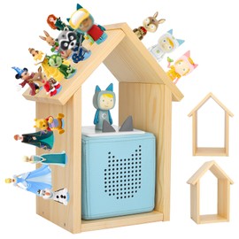 Taladad for TonieBox 2/1 Tonies Figures Characters Shelf with 35Pcs Adhesive Metal Plate for Creative Tonie Box Magnetic Storage Wooden Shelf for Kids (Natural)