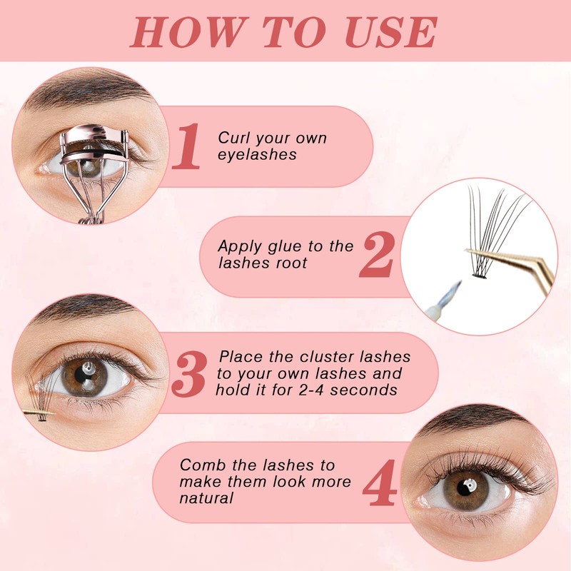 Glowingwin Individual Lashes Cluster Lashes Natural Look False Eyelashes Individual