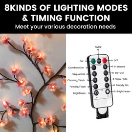 RuiDay Cherry Blossom Lights, Willow Vine Lights with Remote Control, Flexible Flower String Fairy Lights for Wall Decor Bedroom Room Home Christmas Decorations