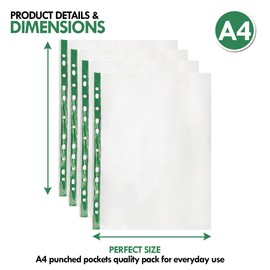 100 Quality A4 Punched Pockets 50micorn Strong Punched Pockets Filing Glass Crystal Clear