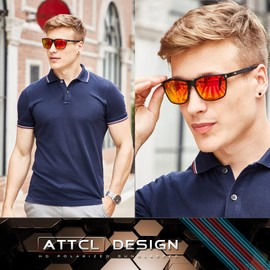 ATTCL Men's Driving Classic Polarized Sunglasses Al-Mg Metal Frame Ultra Light Red