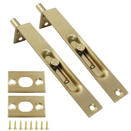 Kyuionty 2 Pack 6 Inch Stainless Steel Door Flush Bolt Latch, French Door Lock Latch L Type Lever Action Flush Bolt (Antique Gold)
