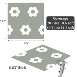 MORCART 20 Pack Peel and Stick Floor Tile, Vinyl Flooring Waterproof Removable 7.87" x 7.87" DIY Flooring for Bathroom, Kitchen, Fireplace, Pet House, Stairs, Bedrooms, Wall Gray + White