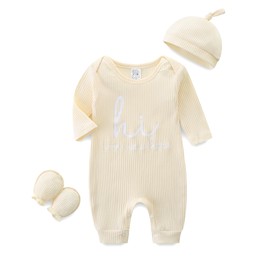 Unisex Infant Baby Clothes 3Pack Cute Outfit One Piece Romper Hat and Gloves for Boys and Girls 0-3 Months Beige
