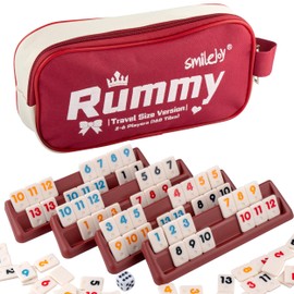 Smilejoy Mini Rummy Set,Travel Size Rummy Game with Durable Canvas Bag, Classical Rummy Game for Adult and Kids,160 Tiles, 4 Playing Rack, 1 Dice (2-6 Players)