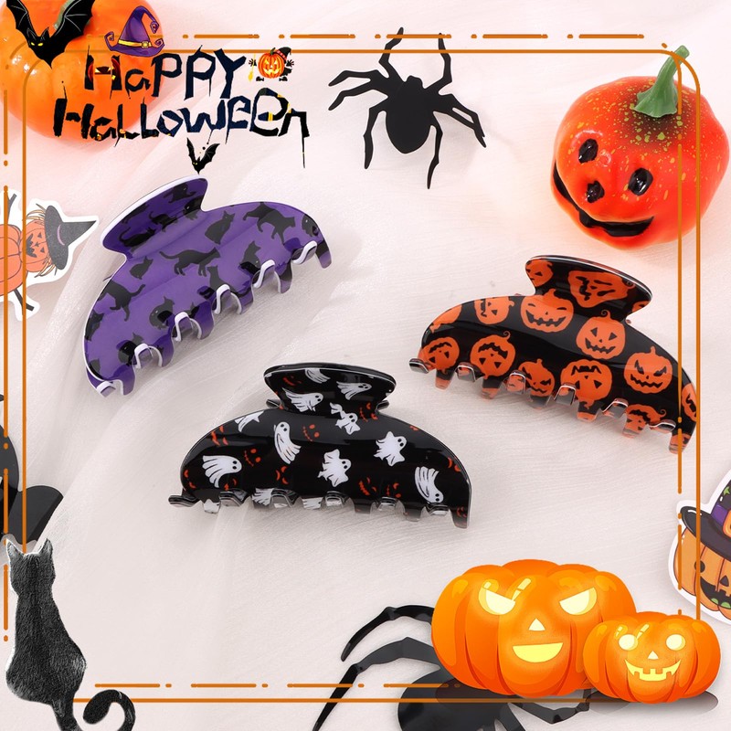 Halloween Hair Claw Clips for Women Cat Pumpkin Ghost Gift