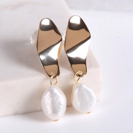 Guptue Gold Pearl Drop Earrings 14K Gold Plated Baroque Pearl Dangle Earrings Lightweight Fresh water pearl S925 silver needles Hypoallergenic Vintage Pearl Drop Earring