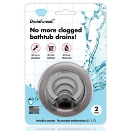DrainFunnel Bathtub Drain Funnel for Hair Clog Prevention, 2 Size Pack 1.3"-1.7" Tub Drains (Gray)
