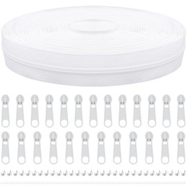 DOITEM 12 Yards White Nylon Coil Zipper by The Yards, #3 Bulk Zippers for DIY Sewing Craft Bags with Replacement 25PCS Sliders (#3 White)