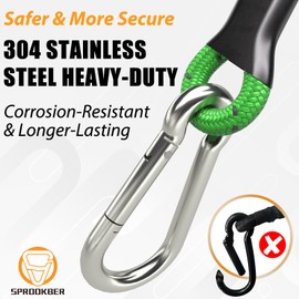 sprookber 8 Inch Bungee Cords with Stainless Steel Carabiner, Heavy Duty Strong Bungee Cords for Camping, Tarps, Bike Rack, Hand Carts etc, Set of 4
