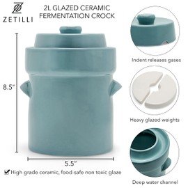 Fermentation Crock Jar Sauerkraut Crock - For Onggi Kimchi Pot (0.5 Gallon) Ceramic Fermenting Crock with Glazed Weights for Fresh Chinese Pickle, Kimchi & Kombucha - Stoneware Pickling Crock