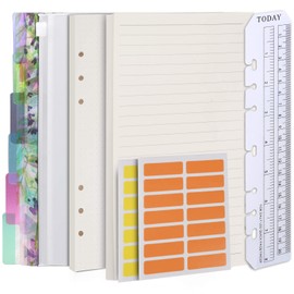 Teenitor Refillable A5 Notebook Set - 6-holes Loose-leaf Dotted Paper, Lined Paper, 6 Pcs PVC Binder Index Dividers, Zip Lock Envelope, Ruler and 28 pcs Sticky label, Binder Planner Refill Paper Ruled