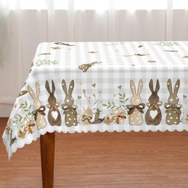 Easter Tablecloth 60 x 84 Inch Rectangle, Easter Decorations for Home Easter Decor Happy Easter Bunny Table Cover Seasonal Spring Scallop Edge Table Cloth Table Decorations