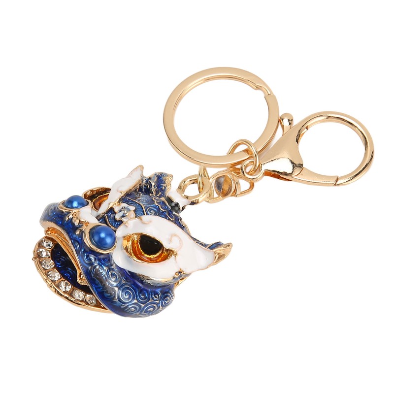 6pcs Lion Dance Keychains Cute Funny Exquisite Metal Rhinestone Chinese