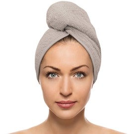 FAB-ON UK Hair Dry Towel 100% Cotton Turban Style Instant Drying Quick Absorbent Lightweight Button & Loop Closure One Size Hair Dry Cap For Curly Long Hair 64x24 CM