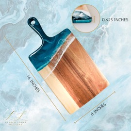 Lynn & Liana Medium Acacia Cheese Board | Wood Resin Cutting Board | Luxury Charcuterie Board for Serving | Handmade Cutting Board | 8 In x 16 In - Ocean Vibes
