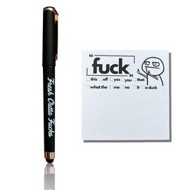 Fresh Outta Fucks Pad and Pen, Funny Pens Small Sticky Notes, Rude Pens and Sticky Notes Set, Novelty Notepads Office Supplies Desk Accessories, Christmas Gifts for Friends Colleagues Boss Black