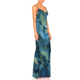 Capuffy Women Tie Dye Maxi Dresses Lace Backless Cocktail Party Dress Spaghetti Straps Mermaid Evening Gown 221(Tie Dye Blue,S)