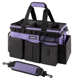 SCAVATA Wearable Cleaning Caddy Bag, Cleaning Caddy Supplies Organizer with Handle & Shoulder Straps for Housekeepers, Under Sink & Car Cleaning Tool Organizers with 4 Foldable Divider (Purple)