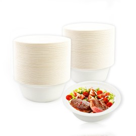LDFDRT Soup Bowls Disposable Paper Plates Pack of 100 Soup Bowls Paper Bowls Sugar Cane Disposable Tableware Bowls Disposable Soup Bowl for Party and Picnics (White, 260 ml)