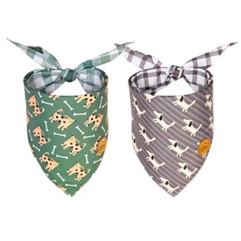 CROWNED BEAUTY Dog Bandanas Reversible Large 2 Pack for Boys, Pup Prints Set, Plaid Adjustable Triangle Holiday Scarves for Medium Large Extra Large Dogs Pets DB132-L