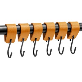 Brute Strength - Leather S Hooks for Hanging - Ochre Yellow - 6 Pieces - Incl. Silver & Black Hooks for Hanging Coats, Cups, Towels, Kitchen Leather s-Hooks