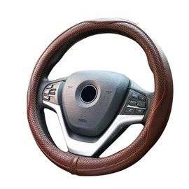 Valleycomfy Steering Wheel Covers Universal 15 inch - Genuine Leather, Breathable, Anti Slip & Odor Free (Coffee, M(14" 1/2-15" 1/4))