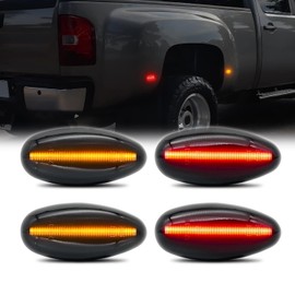 Gsdmsye Front Amber LED Side Marker Lights Rear Red Bumper Sidemarker Lamps Reflectors for 2001-2014 Chevy Silverado GMC Sierra 2500 3500 Amber Red Dual Rear Wheel Bed Marker Lamps, Smoked Lens